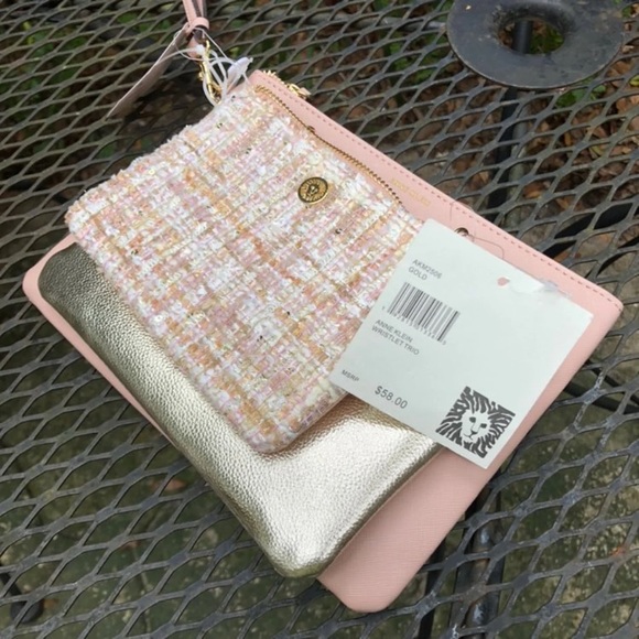 Anne Klein Handbags - Anne Klein wristlet set of 3 rose gold tweed